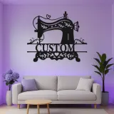 Individuelles Nähmaschinen-Schild | LED Metall-Wandkunst | Personalisierte Bastelzimmer-Dekoration für Schneiderinnen | Vintage Stil Namensschild