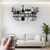 Custom Wine Bar Led Light Metal Wall Art Personalized Wine Lover Gift Kitchen or Home Bar Decor