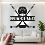 Enseigne personnalisée de hockey | Décoration murale LED en métal | Déco personnalisée pour joueur, salle de jeux | Cadeau fan de sport