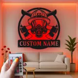 Personalized Firefighter Sign | Custom LED Metal Wall Art | Fireman Helmet Decor for Firehouse & Home | Hero Gift