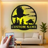 Insegna LED in metallo per caccia alle anatre personalizzata | Regalo per cacciatore personalizzato | Decor rustico per parete di baita | Arte per man cave
