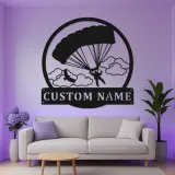 Panneau LED Personnalisé de Parachutiste | Décoration Murale en Métal Personnalisée | Décoration Sportive Aventure | Plaque Nom Rétroéclairée pour Aviateur