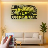 Insegna LED personalizzata con camion della spazzatura | Arte murale in metallo su misura | Arredo per gestione rifiuti | Regalo per operatore ecologico
