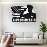 Custom Military Name Sign | LED American Flag Wall Art | Personalized Veteran Gift | Patriotic Army Home Decor