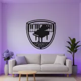 Insegna LED in metallo con pianoforte a coda | Logo personalizzato per scuola di musica | Arte da parete vintage per arredo studio