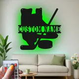 Cartel LED de hockey personalizado | Decoración mural de metal a medida para habitación de jugador | Regalo para aficionado al hockey sobre hielo | Decoración para cueva del hombre