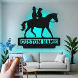 Custom Couple Horseback Riding Sign | LED Metal Wall Art for Home | Personalized Western Decor Gift for Equestrians