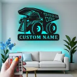 Insegna in metallo LED personalizzata a tema camion ribaltabile per appassionati di costruzione, decorazione per cameretta