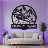 Cadeau pour pilote d’hélicoptère | Décoration murale en métal LED sur mesure | Décor aviation personnalisé pour repaire d’homme et bureau