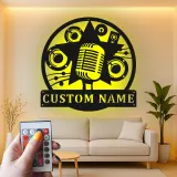 Cartel LED Personalizado de Micrófono | Arte Mural de Metal para Decoración de Estudio de Música | Placa de Nombre Personalizada para Músicos y Cantantes