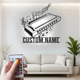 Personalisiertes Harmonica LED-Schild | Metall Musiker Wandkunst | Individuelle Musikzimmer Dekoration | Geschenk für Bluesliebhaber