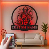 Panneau LED personnalisé pour pompier | Décoration murale en métal | Cadeau pour premier intervenant pour décor de caserne | Art de salle de loisirs
