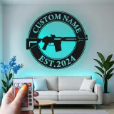 Custom Rifle LED Metal Sign | Personalized Gun Owner Wall Art | Man Cave & Gun Room Decor | Hunter Gift