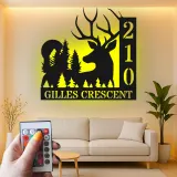 Insegna in metallo personalizzata con cervo e alberi retroilluminata LED regalo per casa nuova decorazione per cabin all'aperto