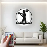 Décoration murale en métal personnalisée pour boxeuse avec rétroéclairage LED - Cadeau personnalisé pour passionné de boxe, décoration de gym ou de maison