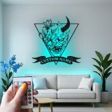 Décoration murale en métal personnalisée Masque Oni avec rétroéclairage LED Cadeau unique pour les amateurs d'art japonais Décoration intérieure avec nom personnalisé