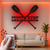 Cartel LED de remos de kayak personalizado | Decoración de casa de lago personalizada | Arte mural de remos cruzados | Regalo de aventura al aire libre