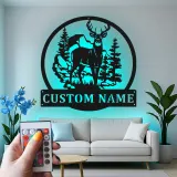 Cartel de metal LED de ciervo personalizado Regalo para cazadores Decoración de cabaña rústica
