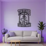 Panneau de Studio de Tatouage Personnalisé | Décoration Murale en Métal Rétroéclairée avec Serpent Gothique & Dague | Décor de Tatouage Personnalisé pour Artistes