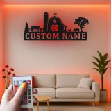 Custom Farm Scene Led Light Metal Wall Art Personalized Barnyard Gift Rustic Home Decor for Farmhouse