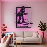 Custom Alpine Skier LED Metal Wall Art | Personalized Ski Decor | Winter Sports Gift | Modern Cabin Sign