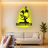Arte mural LED de microscopio | Cartel de metal personalizado para decoración de laboratorio | Regalo científico personalizado para biólogos o clínicas