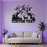 Custom Hunting Scene Metal Wall Art | Personalized LED Sign with Deer & Ducks | Rustic Cabin Decor Gift for Hunter