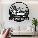 Panneau LED de pélican personnalisé | Art mural en métal pour maison de plage et décoration côtière | Plaque nominative personnalisée