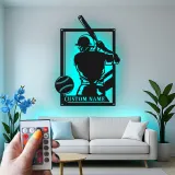 Custom Baseball Player Led Light Metal Wall Art Personalized Sports Gift for Athletes Game Room Decor 1