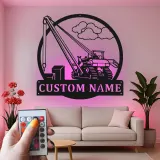 Personalisierte LED-Metall-Wandkunst mit Bagger – Geschenk für Bauprofis, Garage oder Werkstatt