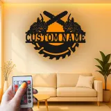 Insegna in metallo personalizzata con luce LED a forma di motosega e lama di sega, regalo unico per falegnami