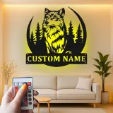 Insegna in metallo LED personalizzata con lupo - Regalo per amanti della natura, decorazione per cabin rustica