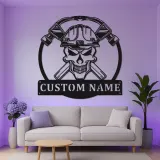 Cartel de metal LED de calavera de bombero | Decoración mural personalizada de bombero | Decoración personalizada para estación de bomberos y cueva de hombres