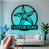 Personalized Starfish LED Metal Sign | Ornate Coastal Wall Art | Custom Nautical Decor for Beach House & Salon