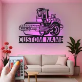 Señal de rodillo de carretera personalizada | Arte mural de metal personalizado | Decoración de equipo pesado para garaje o man cave | Luz LED de vehículo de construcción