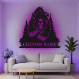 Insegna in metallo personalizzata con orso retroilluminato, regalo di fauna selvatica per amanti della natura, decorazione per cabina
