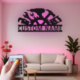 Enseigne personnalisée pour atelier | Décoration murale LED en métal | Décor de garage avec prénom | Cadeau pour menuisier ou mécanicien