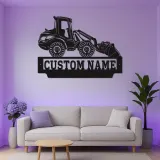 Cartel de metal personalizado de tractor | Decoración mural LED personalizada de cargadora frontal | Regalo para trabajador de la construcción para el garaje | Decoración de maquinaria pesada