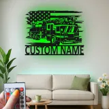 Insegna in metallo per vigili del fuoco personalizzata con LED | Arte murale con camion dei pompieri su misura | Regalo per pompiere per caserma o casa