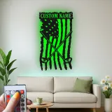 Custom Golf American Flag LED Sign | Personalized Metal Wall Art | Golfer Name Decor for Man Cave & Office | Hand-Crafted Patriotic Gift
