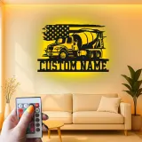 Insegna in metallo personalizzata con luce LED a forma di camion betoniera regalo per lavoratori edili decorazione per garage o ufficio
