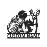 Insegna in metallo personalizzata con cervo e pesce persico retroilluminata LED regalo per amanti della natura decorazione per cabin o man cave