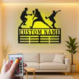 Supporto per medaglie da tennis da tavolo personalizzato | Arte murale in metallo LED Ping Pong | Insegna di esposizione personalizzata | Decorazione per sala giochi e regalo per giocatori