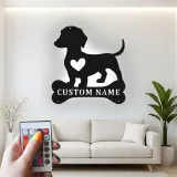 Décoration murale en métal LED personnalisée pour les amoureux des chiens - cadeau pour les propriétaires de teckels pour le salon