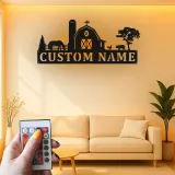 Custom Farm Scene Led Light Metal Wall Art Personalized Barnyard Gift Rustic Home Decor for Farmhouse