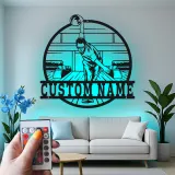 Custom Bowling Player Led Light Metal Wall Art Personalized Gift for Bowlers Game Room Decor