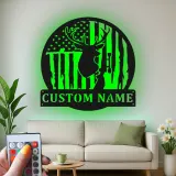 Custom Deer American Flag Led Light Metal Wall Art Hunting Gift for Him Rustic Cabin Decor