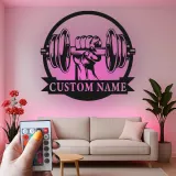 Cartel de metal LED de mancuerna personalizado para entusiastas del gimnasio