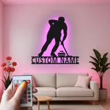 Insegna in metallo personalizzata con luce LED a tema giocatore di curling regalo sportivo per curlers decorazione per sala giochi