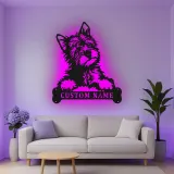 Décoration murale en métal personnalisée avec chien terrier et rétroéclairage LED - Cadeau pour amoureux des animaux